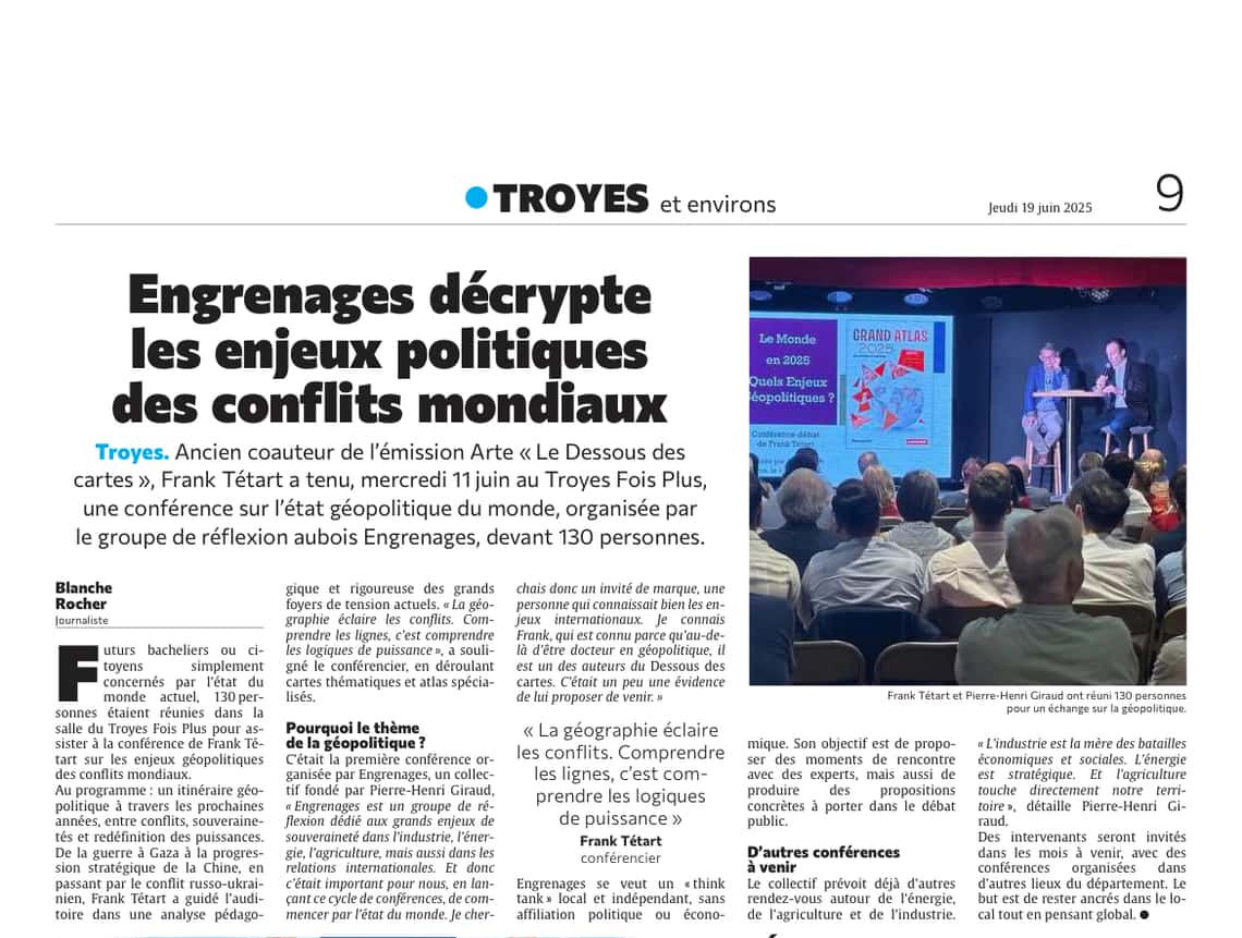 Engrenages, analyse les enjeux politiques des conflits mondiaux à Troyes