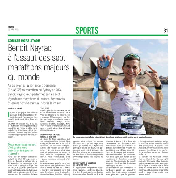 Benoît Nayrac à l’assaut des sept marathons majeurs du monde