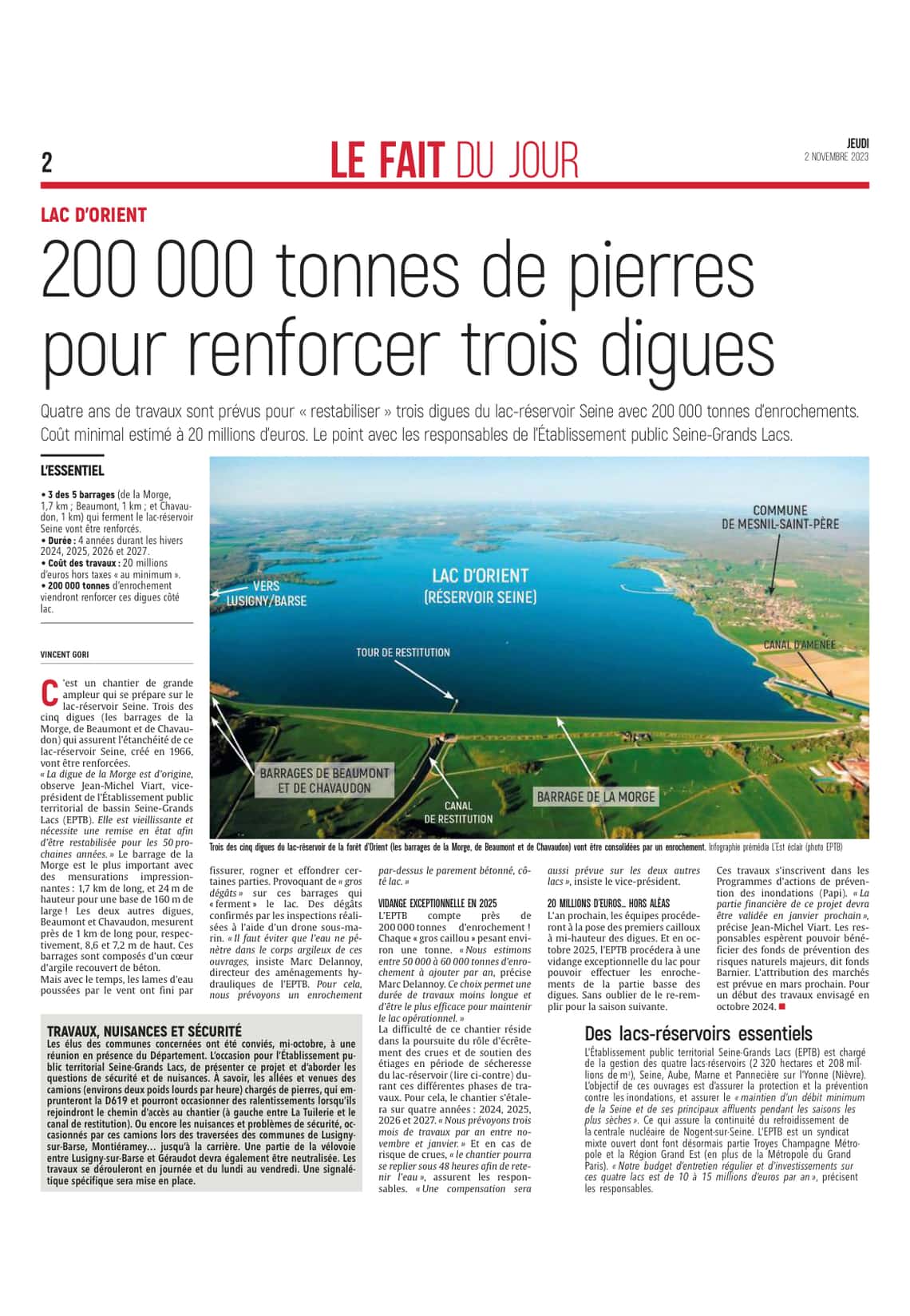 200 000 tonnes de pierres pour renforcer trois digues du lac d’Orient
