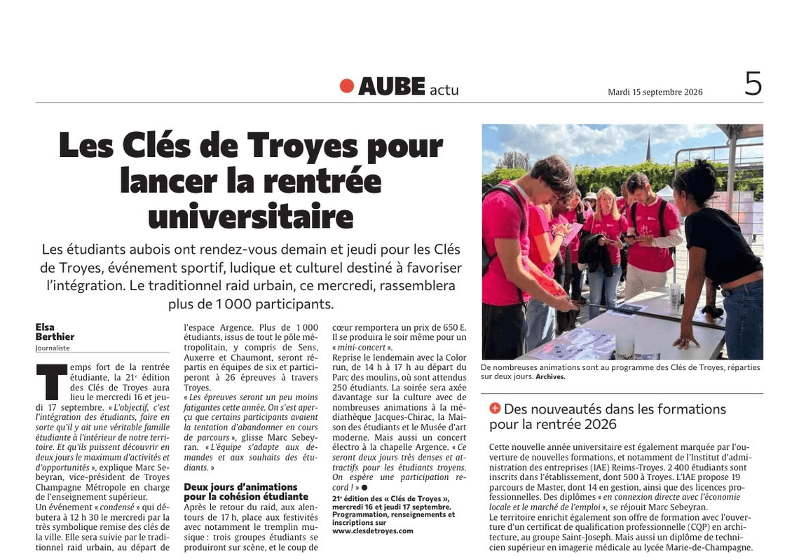 Les Clés de Troyes pour lancer la rentrée universitaire