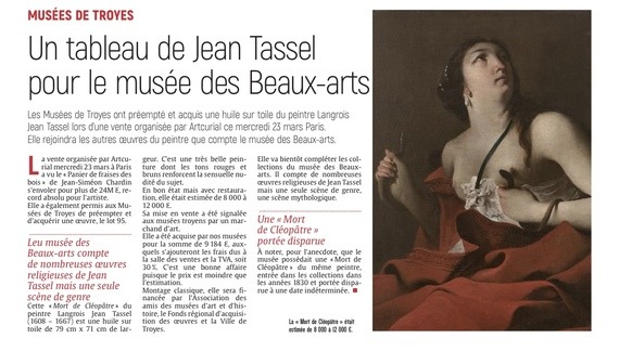 Un tableau de Jean Tassel pour le musée des Beaux-arts.