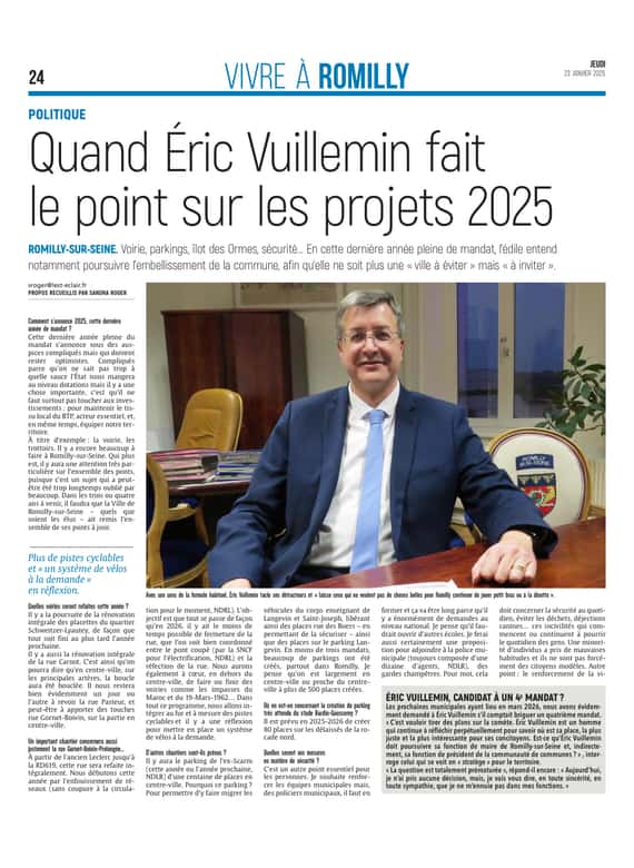 Éric Vuillemin, maire de Romilly-sur-Seine, fait le point sur les projets 2025