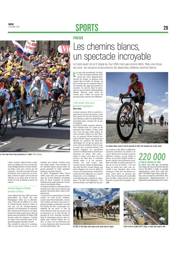 Troyes accueillera la 9e étape du Tour de France 2024 le 7 juillet