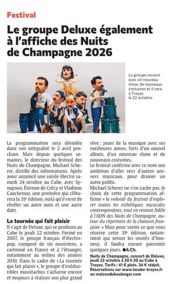 Le groupe DELUXE programmé aux Nuits de Champagne !