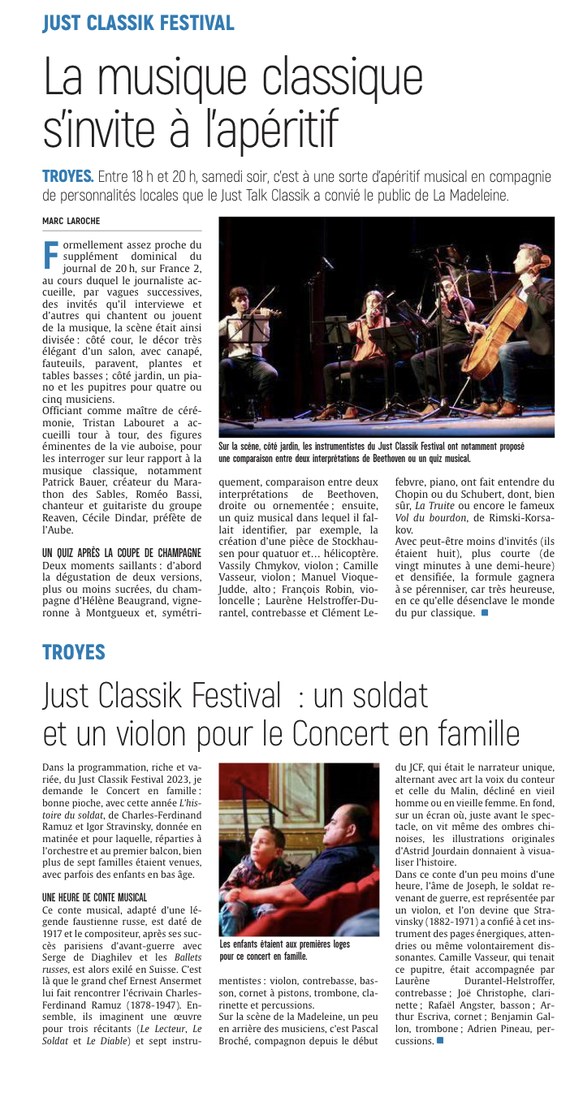 Just Talk Classik et le concert famille du Just Classik Festival.