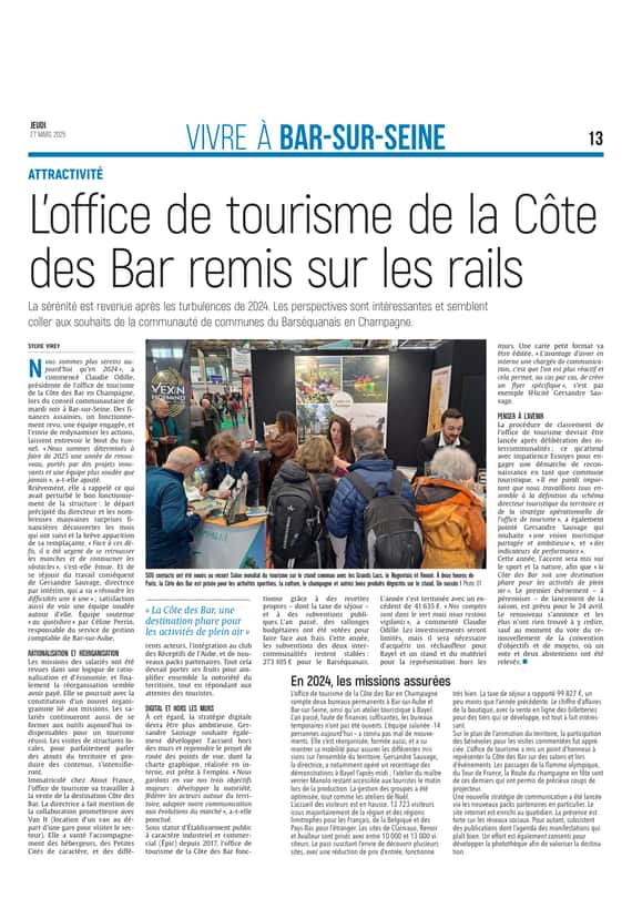 L’office de tourisme de la Côte des Bar en Champagne remis sur les rails