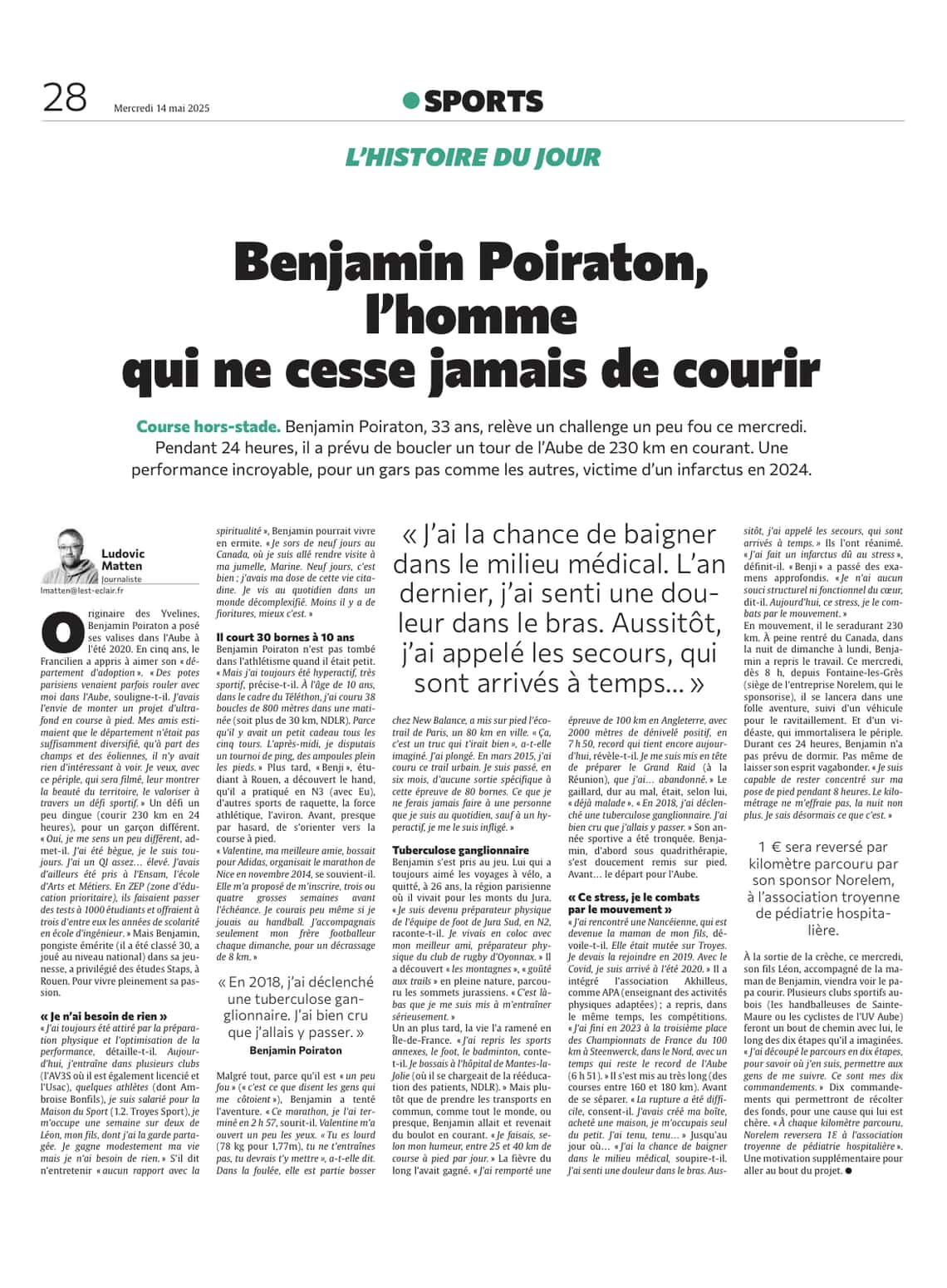 Benjamin Poiraton, l'homme qui ne cesse jamais de courir.