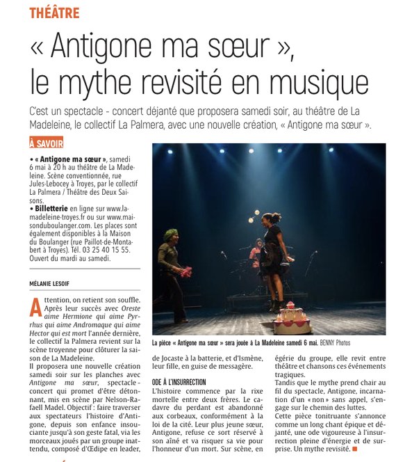 «Antigone ma sœur», le mythe revisité en musique.