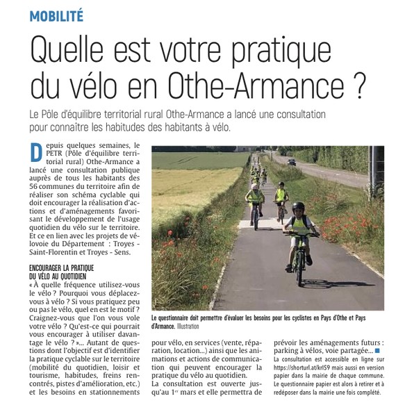 Quelle est votre pratique du vélo en Othe-Armance?