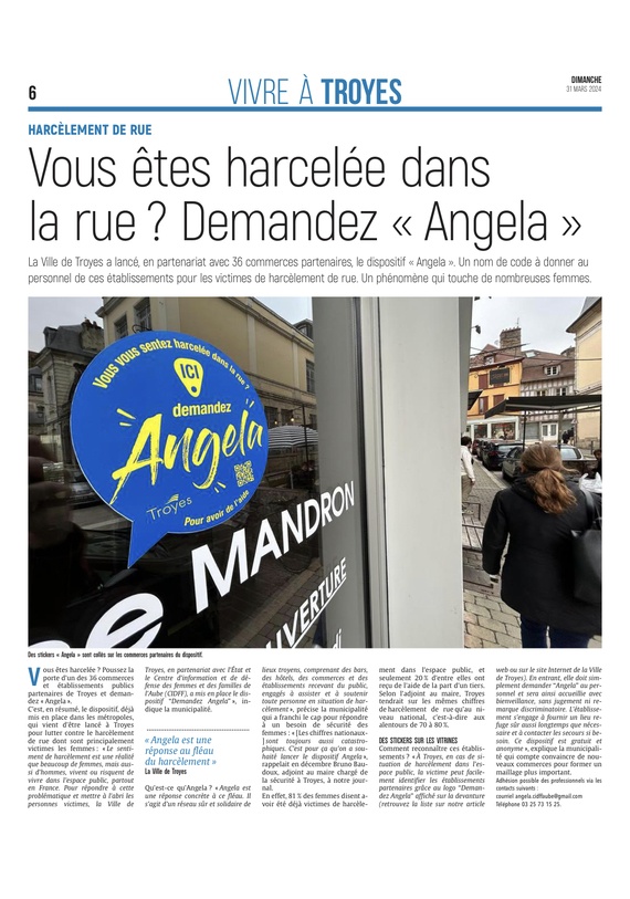 Vous êtes harcelée dans la rue à Troyes ? Demandez « Angela »