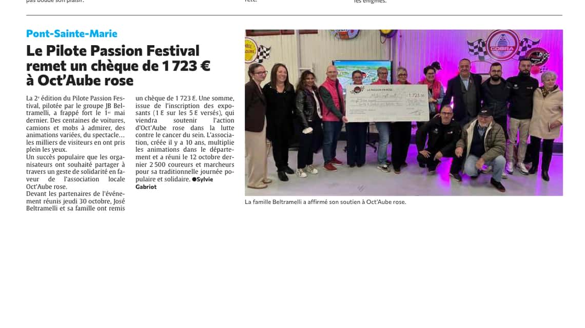 Le beau geste du Pilote Passion Festival pour Oct’Aube rose
