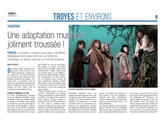 Troyes: «Comme il vous plaira», une adaptation musicale joliment troussée!