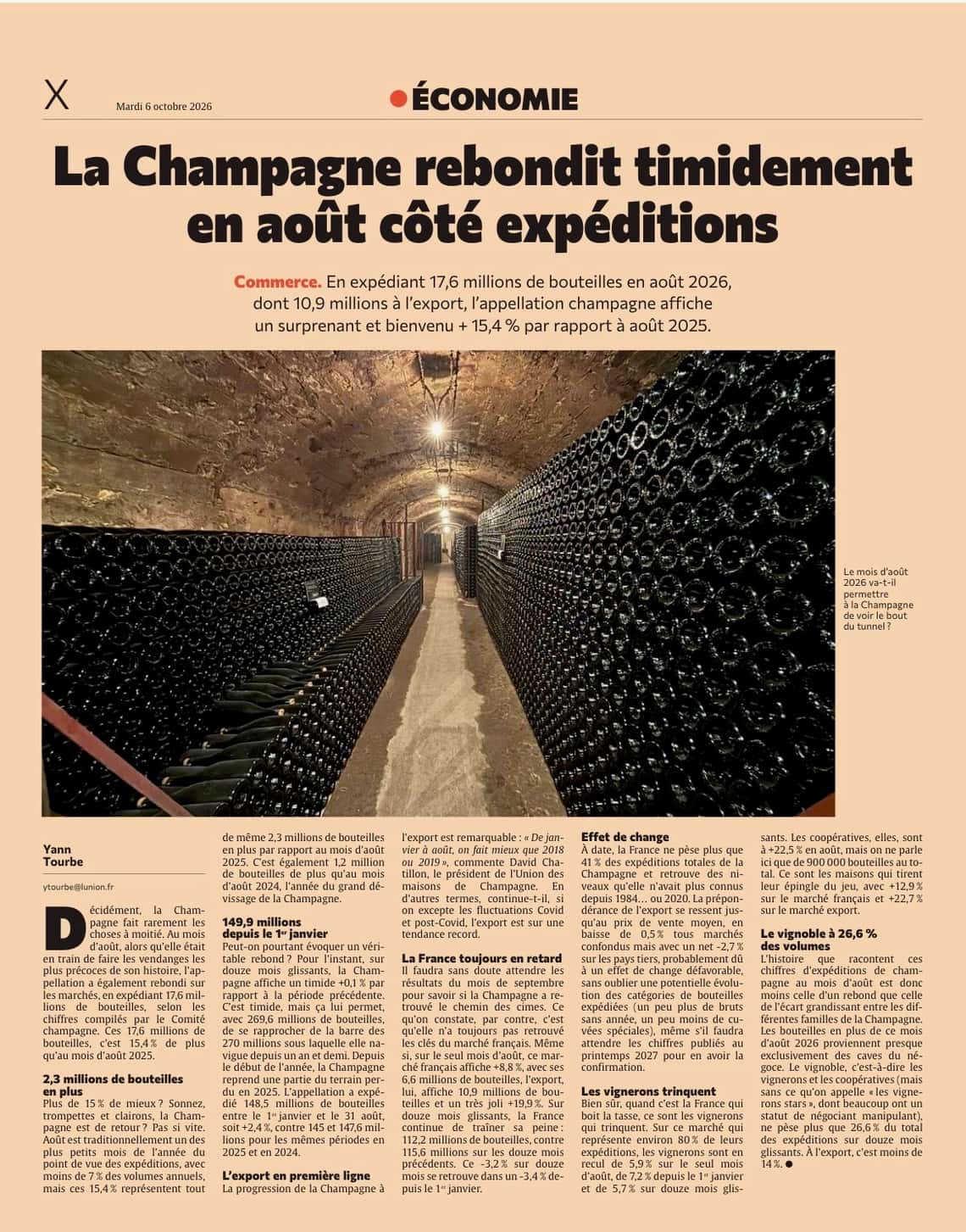 La Champagne rebondit timidement en août côté expéditions