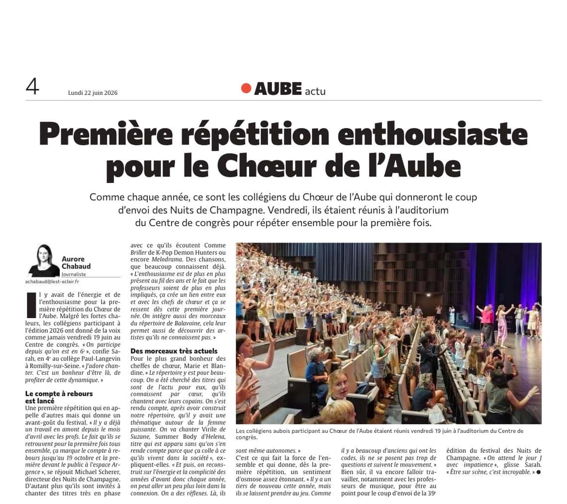 Première répétition avec enthousiasme pour le Chœur de l’Aube