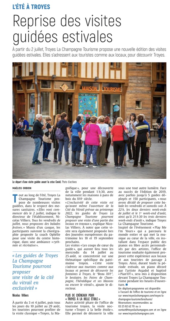 Reprise des visites estivales pour Troyes La Champagne Tourisme