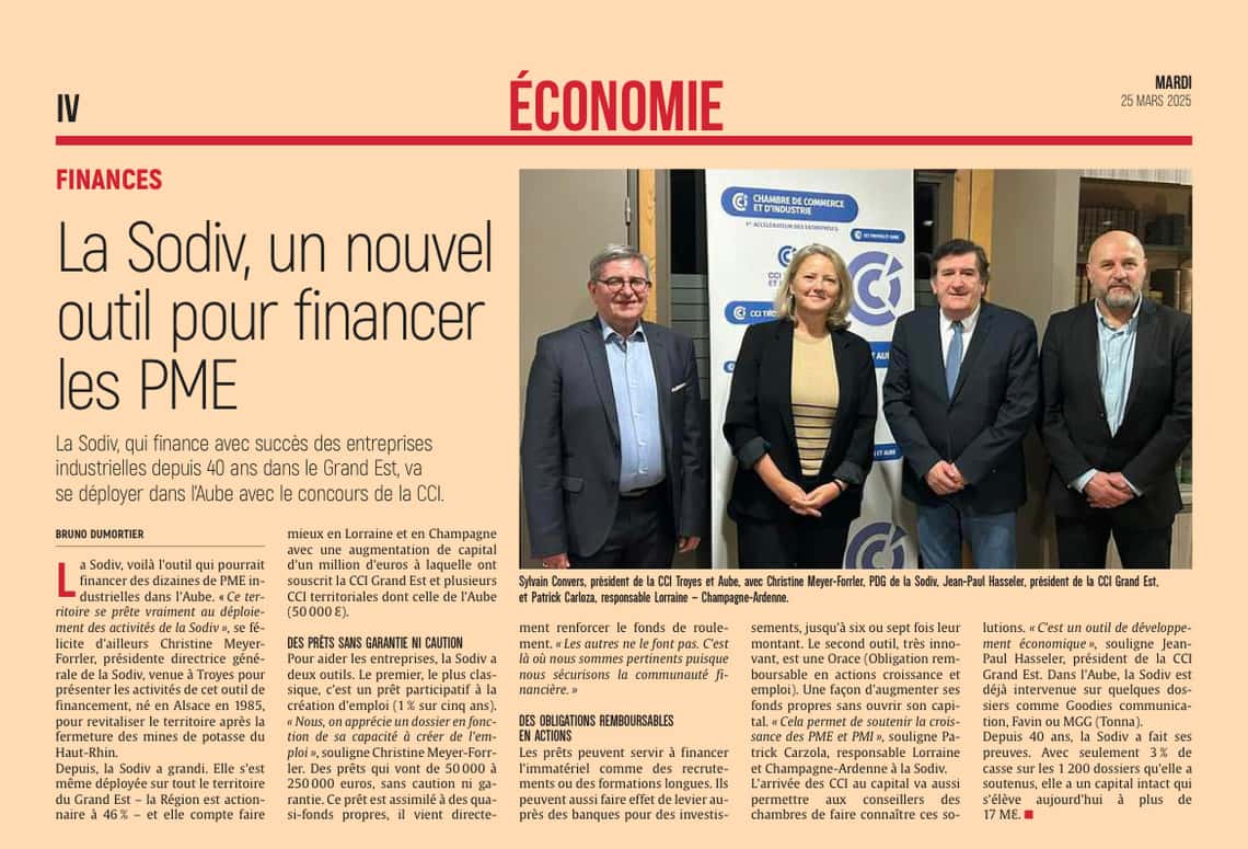 La Sodiv, un nouvel outil pour financer les PME industrielles dans l’Aube
