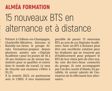 Dans la région, 15 nouveaux BTS en alternance avec Alméa.