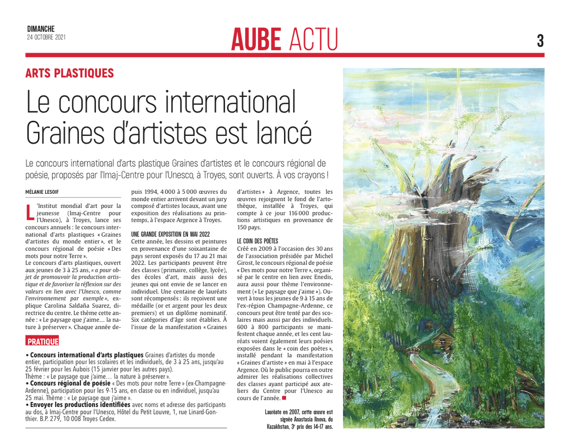 Le concours international Graines d'Artistes est lancé.