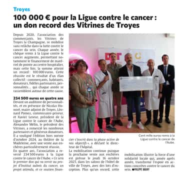 00 000 euros pour la Ligue contre le cancer : un don record