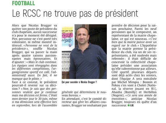 Le RCSC ne trouve pas de président