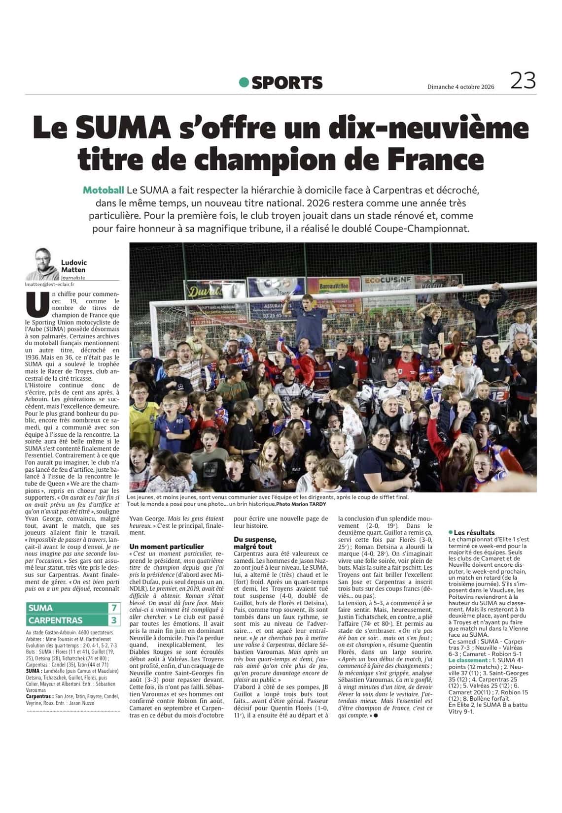 Le SUMA s'offre un dix-neuvième titre de champion de France