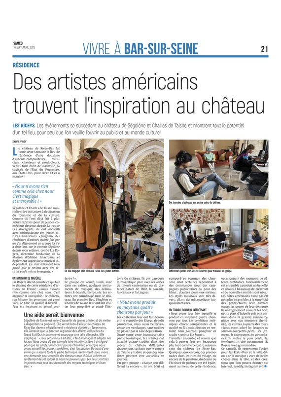 Des artistes américains trouvent l’inspiration au château de Riceys-Bas