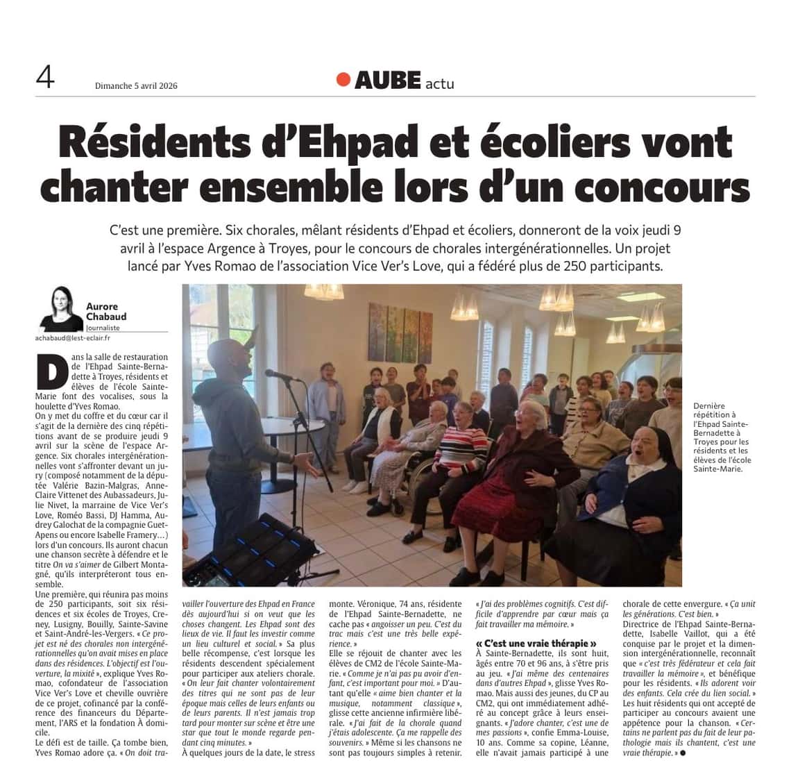 Résidents d’Ehpad et écoliers d’une même voix pour un concours de chorales inte