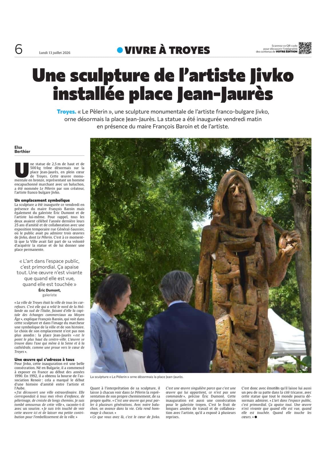 Une sculture de l'artiste Jivko installée place Jean Jaurès à Troyes