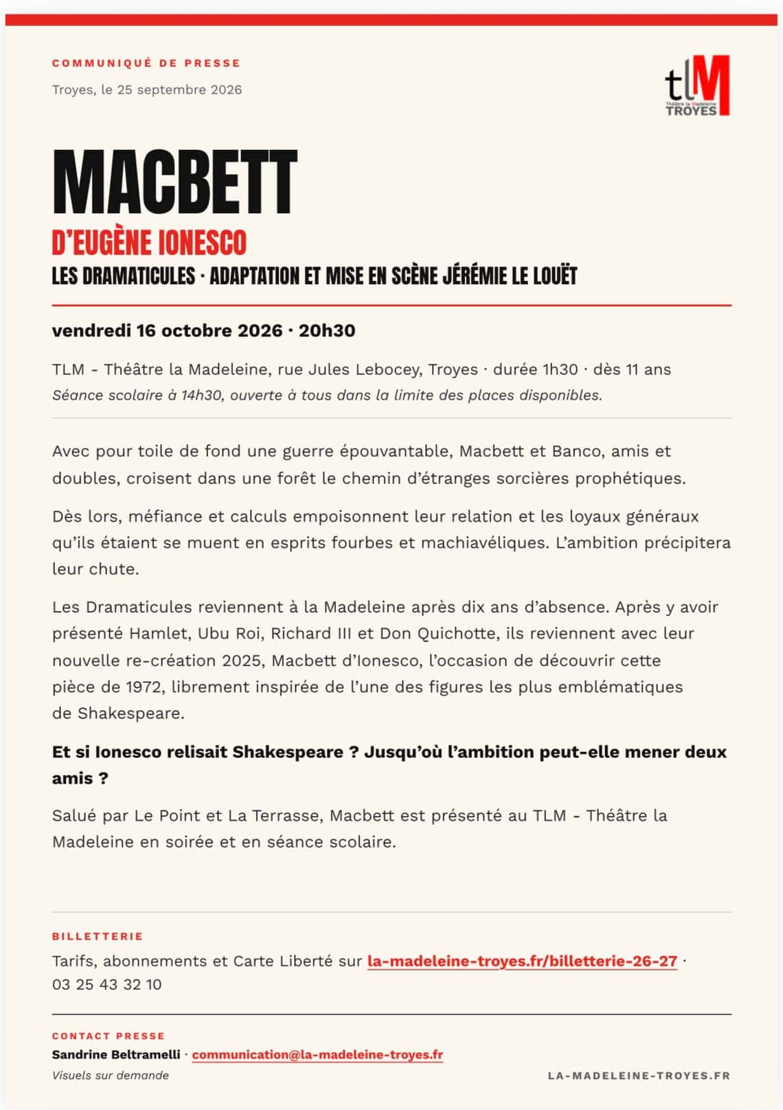 MACBETH à La Madeleine