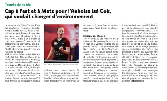 Cap à l'Est pour Isà Cok, notre pépite tennis de table internationale française.