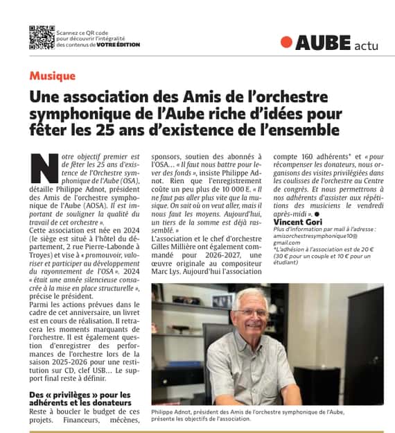 Une association des Amis de l'Orchestre Symphonique de l'Aube