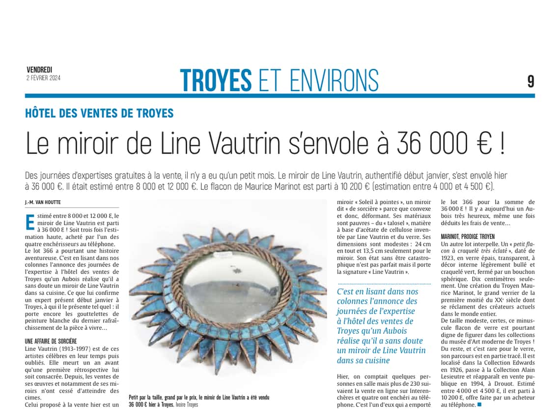 Vente aux enchères : le miroir de Line Vautrin s'envole à 36 000€