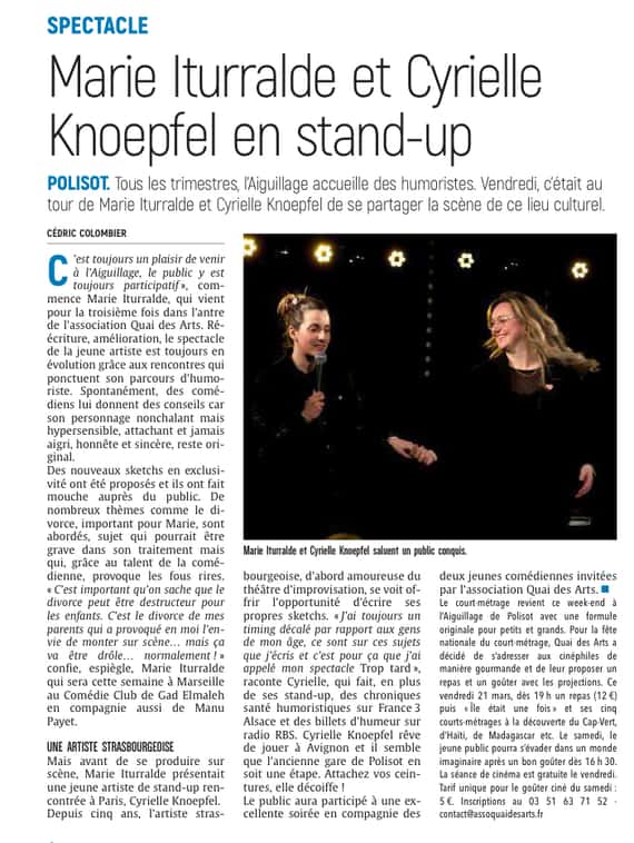 Marie Iturralde et Cyrielle Knoepfel en stand-up à l’Aiguillage de Polisot