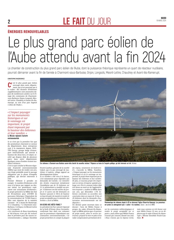 Le plus grand parc éolien de l’Aube attendu avant la fin de l’année