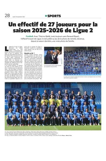 Un effectif de 27 joueurs pour la saison 2025-2026 de Ligue 2