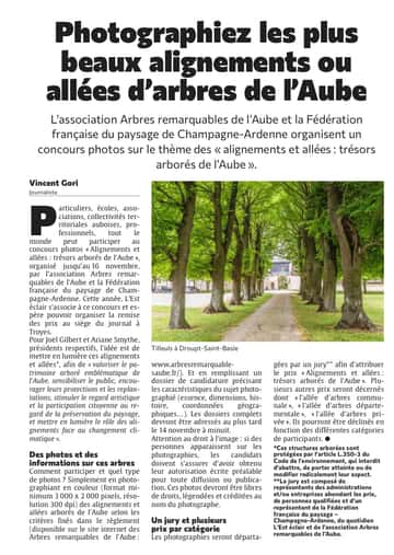 Un concours photos sur le thème des alignements et allées d’arbres de l’Aube