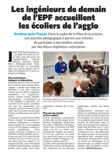 les ingénieurs de demain de l'EPF accueillent les écoliers de l'agglo