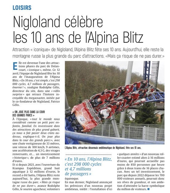 Nigloland célèbre les 10 ans de l’Alpina Blitz ce vendredi 12 avril