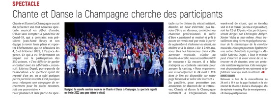 Chante et Danse la Champagne recrute .....