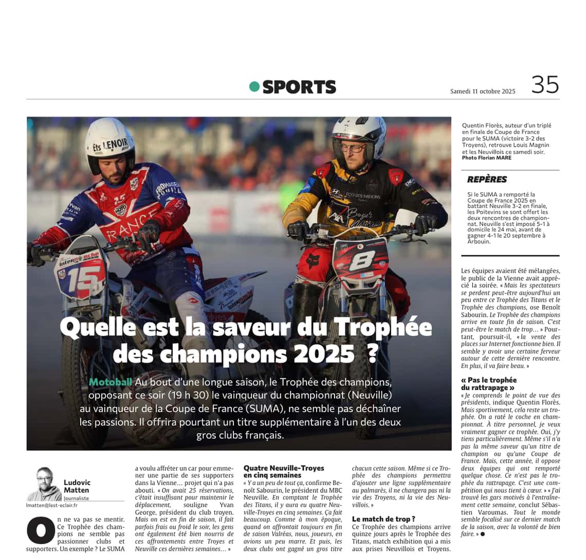 Quelle est la saveur du Trophée des champions 2025 de motoball ?