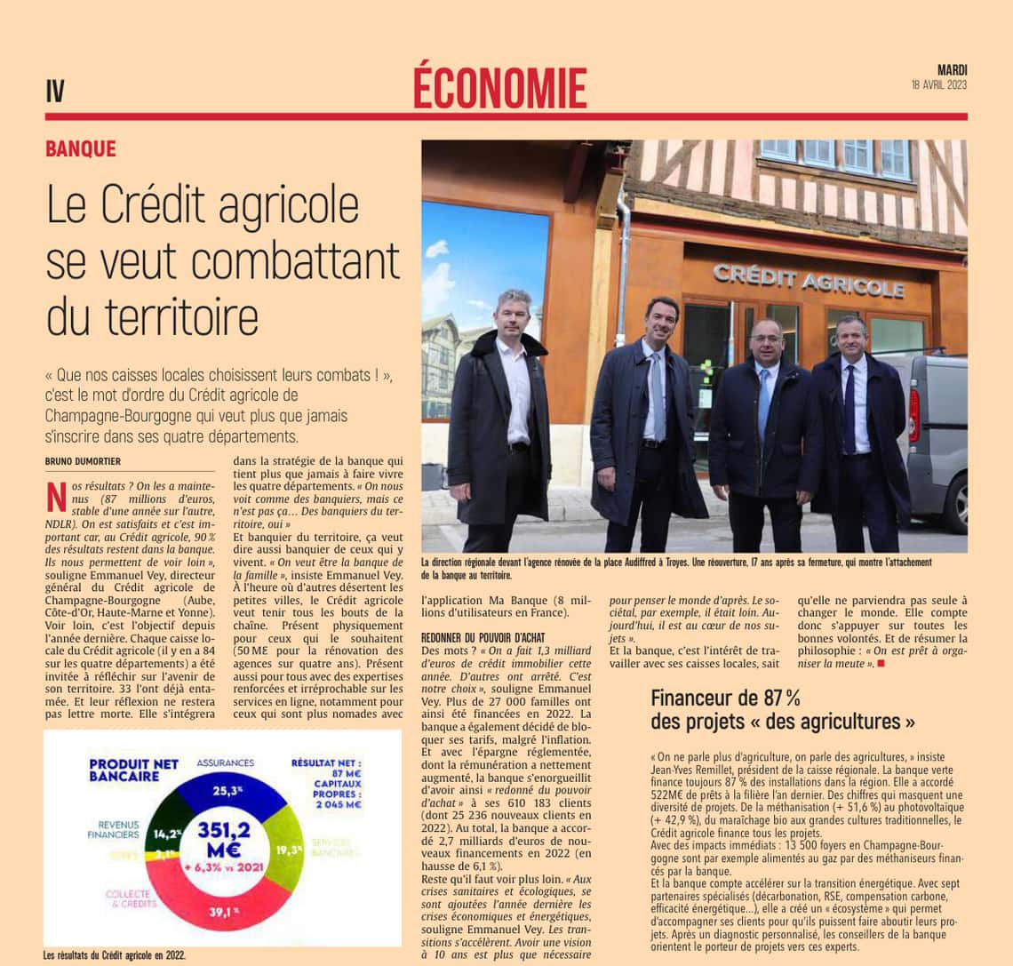 Le Crédit agricole de Champagne-Bourgogne se veut combattant du territoire.