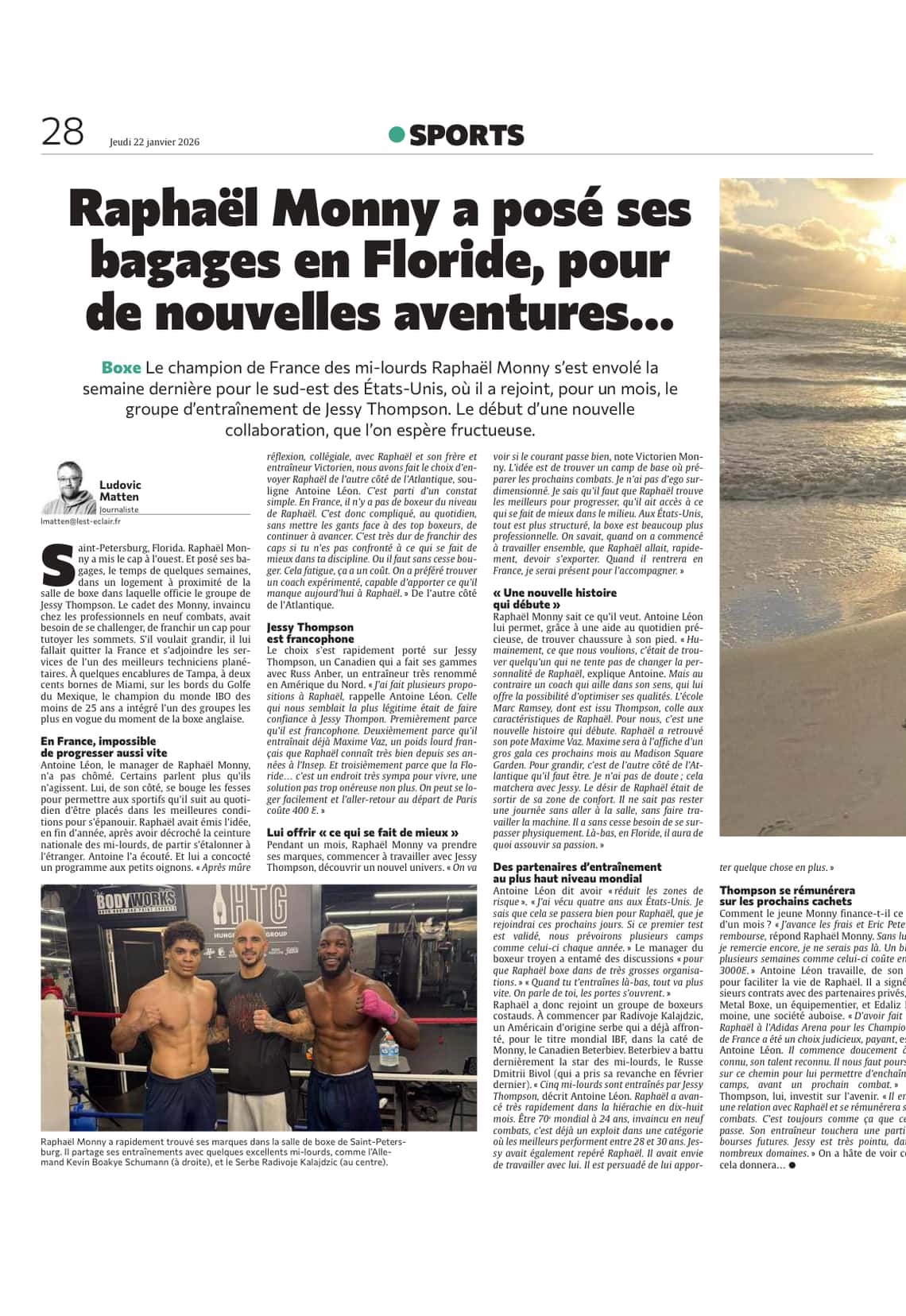 Le boxeur troyen Raphaël Monny a posé ses bagages en Floride...