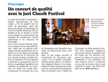 Un concert de qualité à Chavanges avec le Just Classik Festival