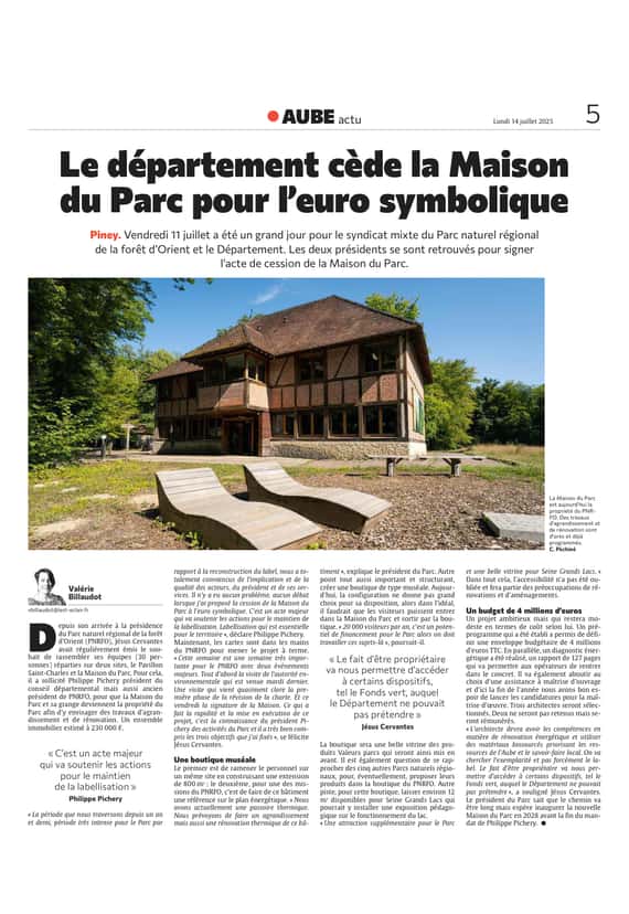 PNRFO : Le département cède la Maison du Parc pour l'euro symbolique.