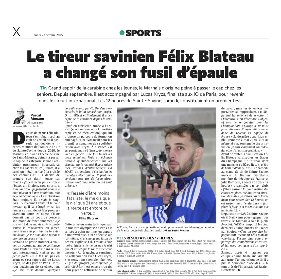 Le tireur savinien Félix Blateau met toutes les chances de son côté !