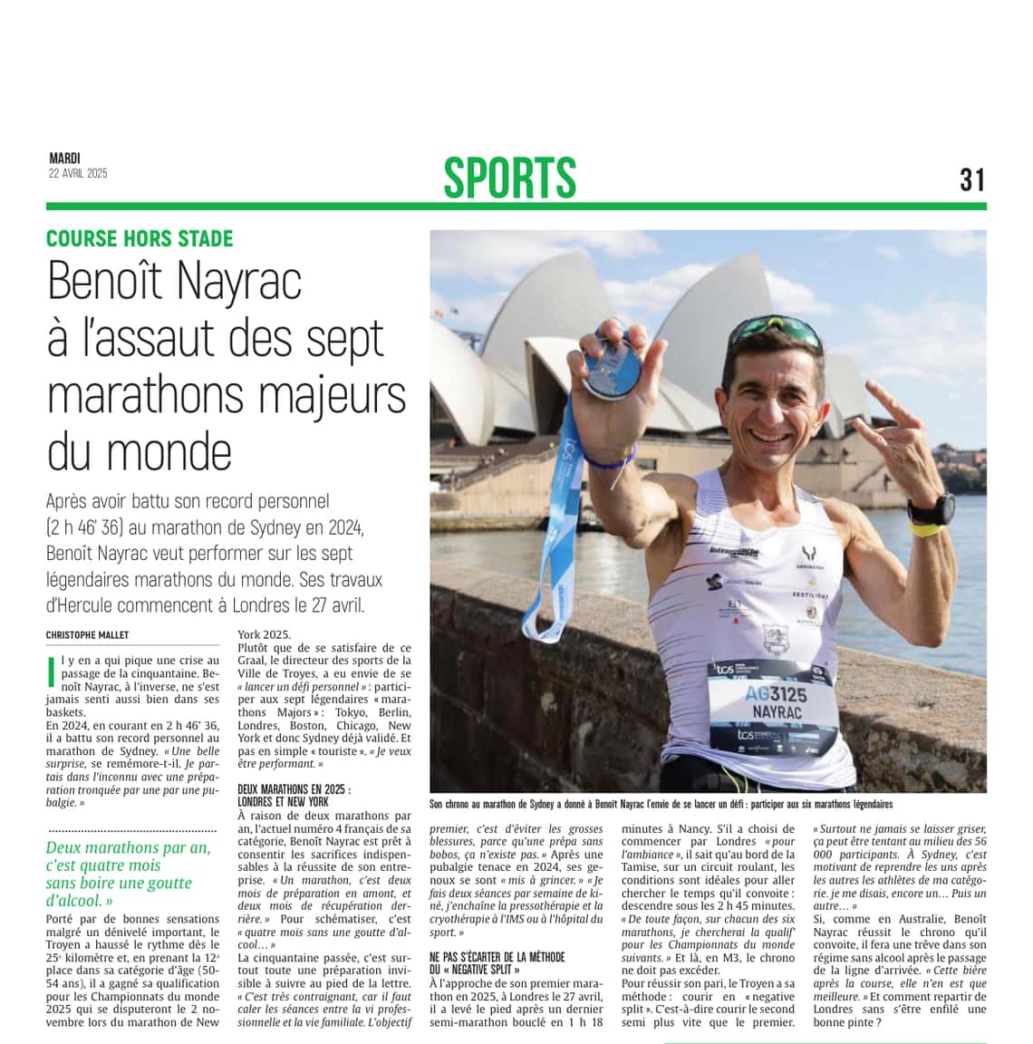 Benoît Nayrac à l’assaut des sept marathons majeurs du monde