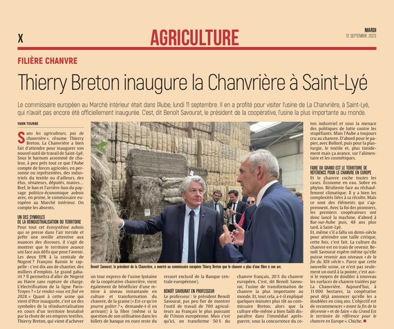 Thierry Breton inaugure la Chanvrière à Saint-Lyé !