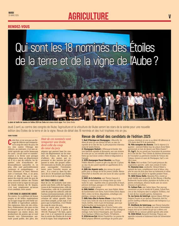 Qui sont les 18 nominés des Étoiles de la terre et de la vigne de l’Aube ?