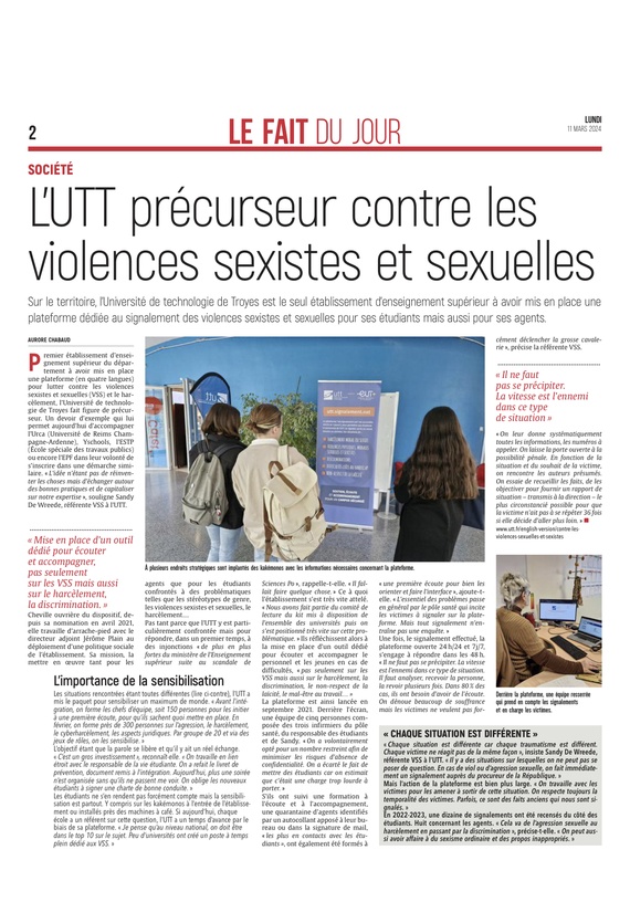 L’UTT précurseur contre les violences sexistes et sexuelles