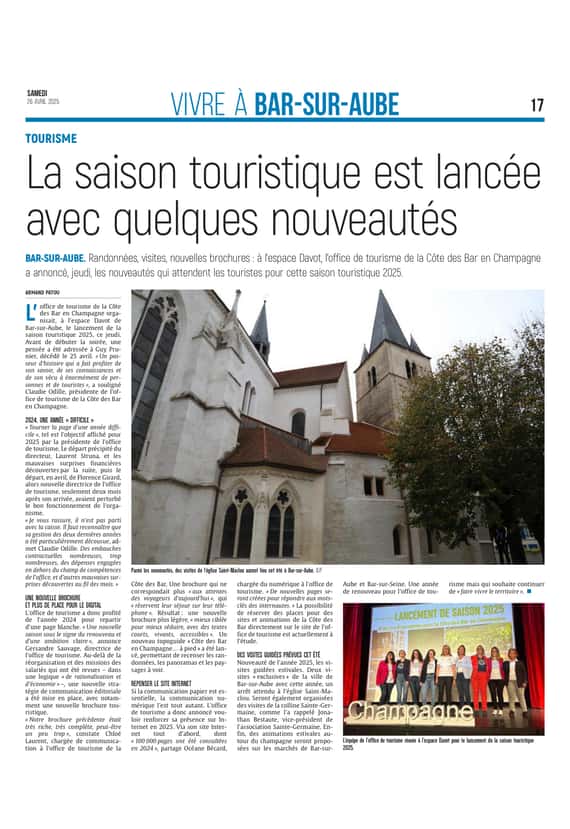 L’office de tourisme de la Côte des Bar en Champagne lance la saison 2025